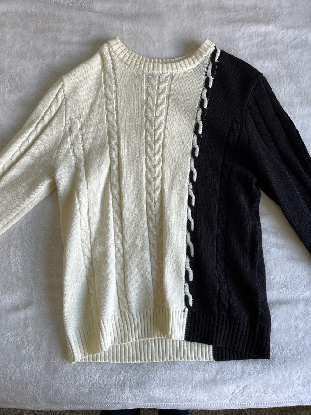 Fashion Nova Men Two-Tone Cable Crewneck Sweater - Black And White